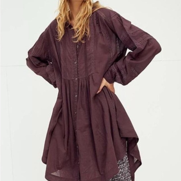 We The Free Tops - We The Free Free People Victorian Buttondown Top - Size S - Deep Eggplant Purple